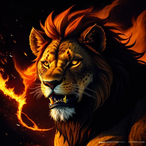  The Lion of Hell, mythological Lion, close-up, in Marvel style cartoon,An imposing mixture of 2 creatures (lion and hyena) Gigachad, he is black and auburn tabby, large teeth, in the savannah of Hell, glaucous and dark savannah, the moon illuminates the savannah, he is angry, muscular, imposing, mouth open, angry, attacks the camera,, Artstation, by WLOP, by Yoshitaka Amano, Illustration, Doodle, Hand-Drawn, Ink, Artwork, Gouache Paint, Lightpainting, Cinematic, Triadic-Colors, Tones of Black, High Contrast, 16k, insanely detailed and intricate, hypermaximalist, elegant, ornate, hyper realistic, super detailed, Mysterious