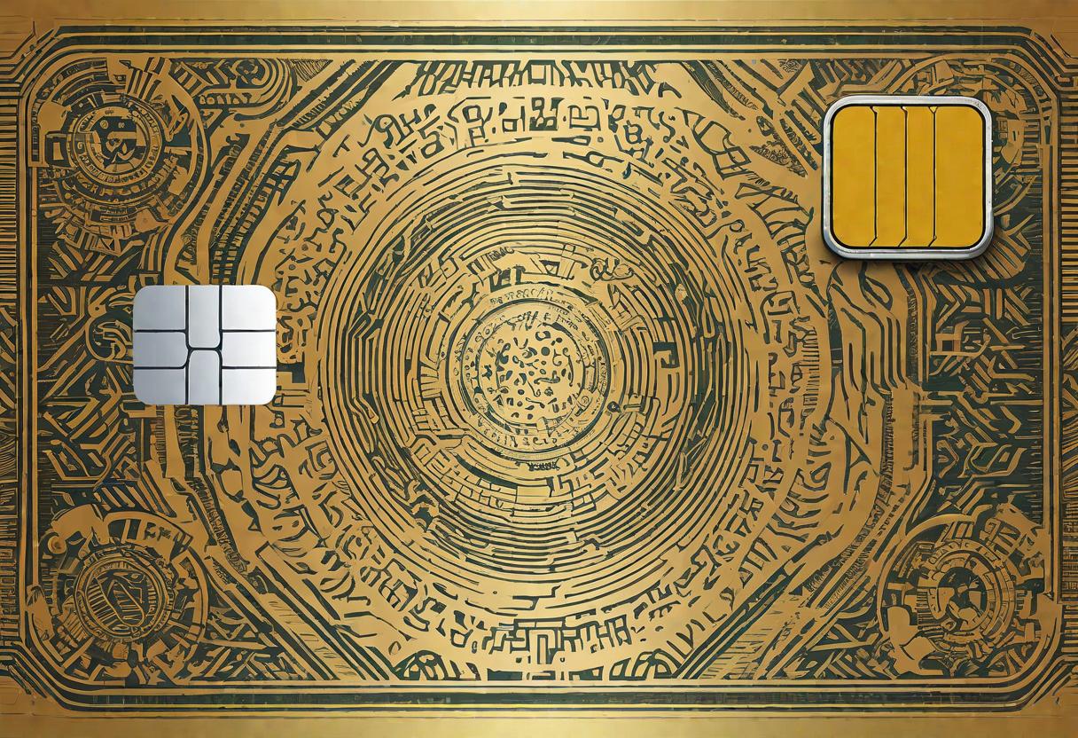  UHD stock photography, extremly realistic, 8K resolution, natural sun lighting during midday, professional, extremely detailed, Create an image of a modern, sleek and vibrant credit card with intricate and abstract designs prominently featuring symbols of financial security and prosperity, such as a shield or padlock, with subtle hints of circuitry to symbolize technological advancement in banking, all on a bright and colorful background that conveys a sense of trust and innovation, use a Sony FE 85mm