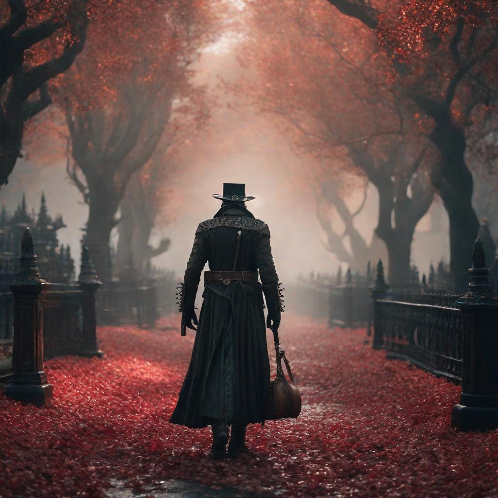  80’s movie dark fantasy bloodborne hyperrealistic, full body, detailed clothing, highly detailed, cinematic lighting, stunningly beautiful, intricate, sharp focus, f/1. 8, 85mm, (centered image composition), (professionally color graded), ((bright soft diffused light)), volumetric fog, trending on instagram, trending on tumblr, HDR 4K, 8K