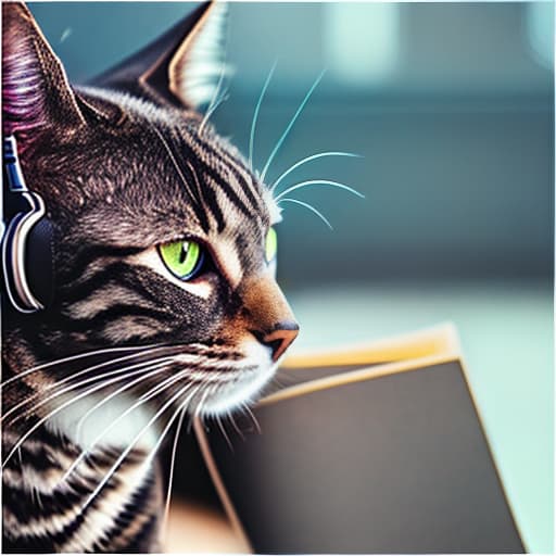 nvinkpunk Realistic image of a cat wearing headphones and reading glasses while riding a bus. hyperrealistic, full body, detailed clothing, highly detailed, cinematic lighting, stunningly beautiful, intricate, sharp focus, f/1. 8, 85mm, (centered image composition), (professionally color graded), ((bright soft diffused light)), volumetric fog, trending on instagram, trending on tumblr, HDR 4K, 8K