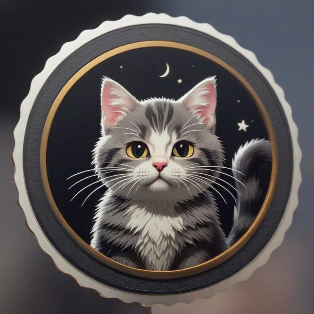  cat logo, STICKER hyperrealistic, full body, detailed clothing, highly detailed, cinematic lighting, stunningly beautiful, intricate, sharp focus, f/1. 8, 85mm, (centered image composition), (professionally color graded), ((bright soft diffused light)), volumetric fog, trending on instagram, trending on tumblr, HDR 4K, 8K