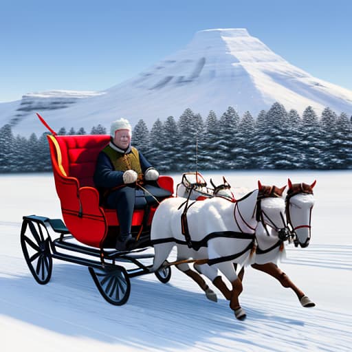  On the snowfield, on the sleigh sat the singing driver.