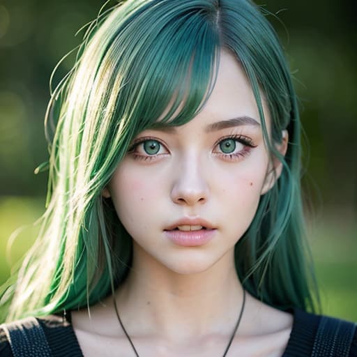  Green hair blue eyes double tooth side tail high school student, (Masterpiece, BestQuality:1.3), (ultra detailed:1.2), (hyperrealistic:1.3), (RAW photo:1.2),High detail RAW color photo, professional photograph, (Photorealistic:1.4), (realistic:1.4), ,professional lighting, (japanese), beautiful face, (realistic face)