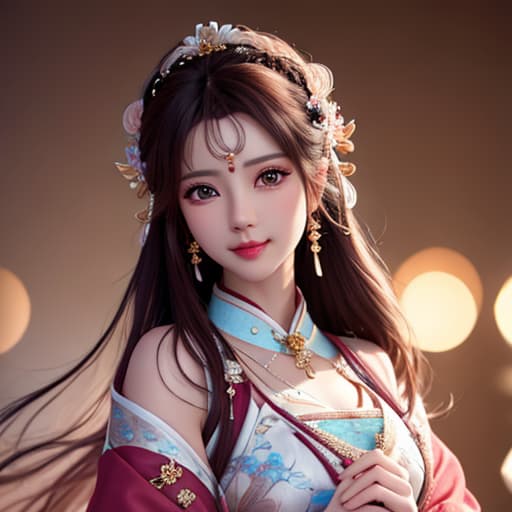  best quality, masterpiece, highres, 1girl,blush,(seductive smile:0.8),star shaped pupils,china hanfu,hair ornament,necklace, jewelry,Beautiful face,upon body, tyndall effect,photorealistic, dark studio, rim lighting, two tone lighting,(high detailed skin:1.2), 8k uhd, dslr, soft lighting, high quality, volumetric lighting, candid, Photograph, high resolution, 4k, 8k, Bokeh hyperrealistic, full body, detailed clothing, highly detailed, cinematic lighting, stunningly beautiful, intricate, sharp focus, f/1. 8, 85mm, (centered image composition), (professionally color graded), ((bright soft diffused light)), volumetric fog, trending on instagram, trending on tumblr, HDR 4K, 8K