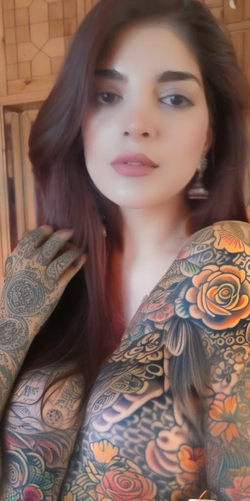  woman tattooedgirl, <lora:tattooed girl lora:1.0>, hyperrealistic <lora:detail tweaker lora:1.0>, (detailed skin), highly detailed, epiCRealism