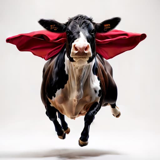  a flying cow, superman cape, on white background, best quality, masterpiece