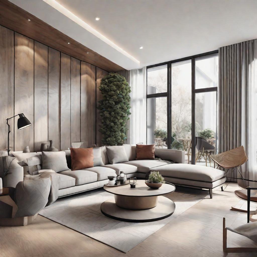  masterpiece, best quality, Best Quality, Masterpiece, 8k resolution,high resolution concept art of an apartment living room with floor to ceiling windows and modern furniture