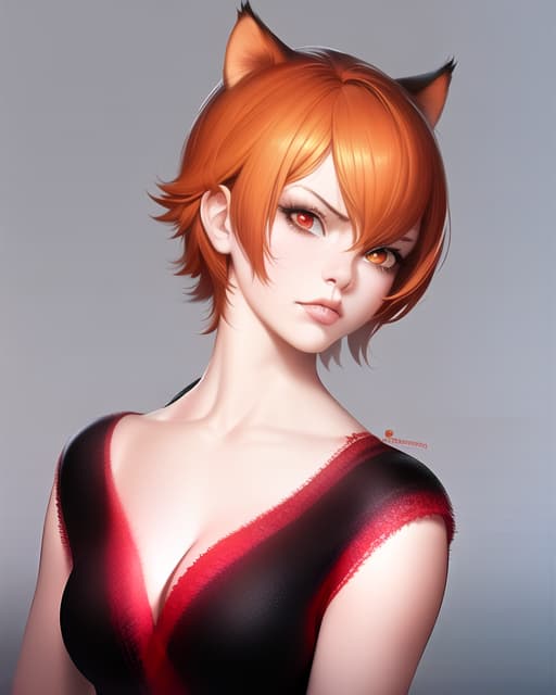  Anime, girls, rising red eyes, grumpy face, orange hair short hair, cat ears, thin body,, (Masterpiece, BestQuality:1.3), (ultra detailed:1.2), (hyperrealistic:1.3), (RAW photo:1.2),High detail RAW color photo, professional photograph, (Photorealistic:1.4), (realistic:1.4), ,professional lighting, (japanese), beautiful face, (realistic face)