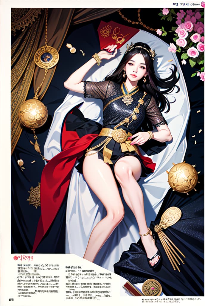  korean girl webtoon tarot cards black swan dress, sabai,jewelry,thailand tradition dress ADVERTISING PHOTO,high quality, good proportion, masterpiece , The image is captured with an 8k camera