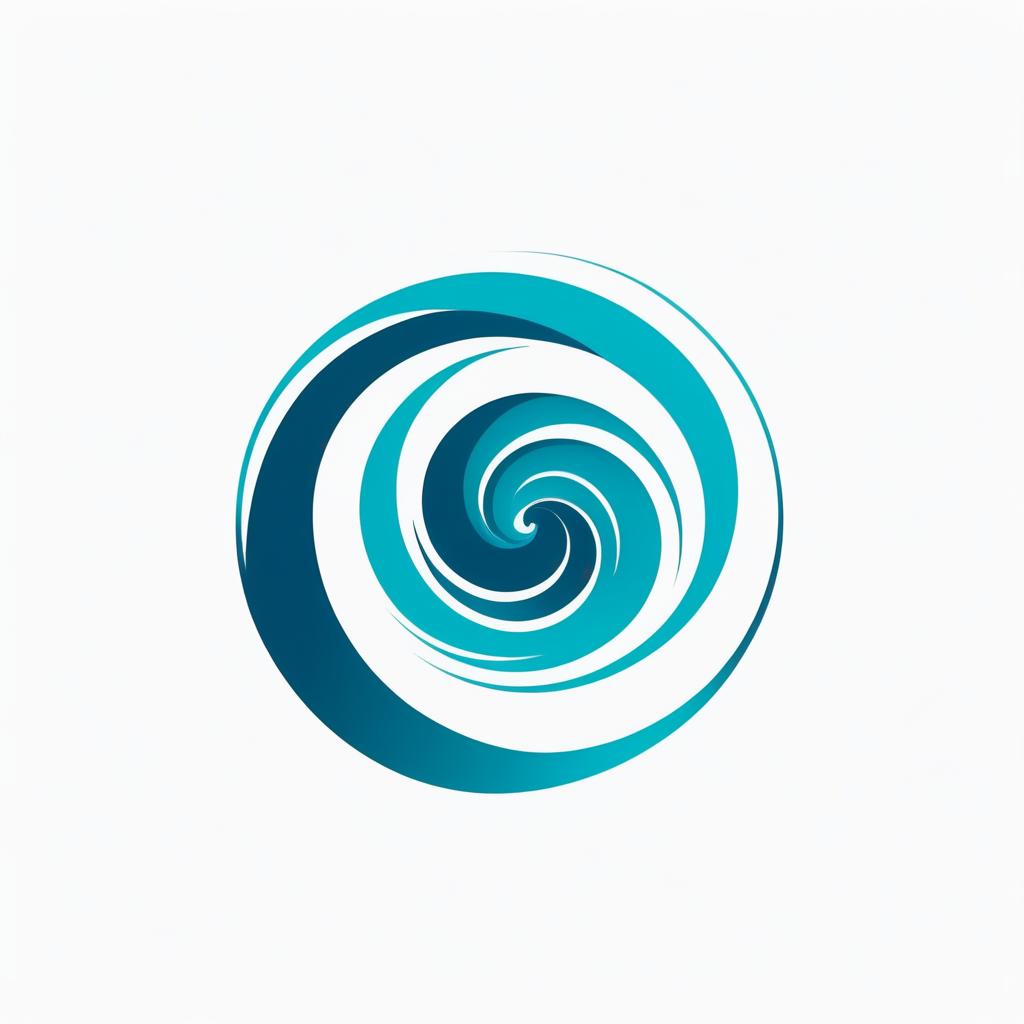  a company logo with a circular vortex logo, clean beautiful design, simple, beautiful aesthetic, duotone blue and teal on white background, sharp, clean lines, hurricane