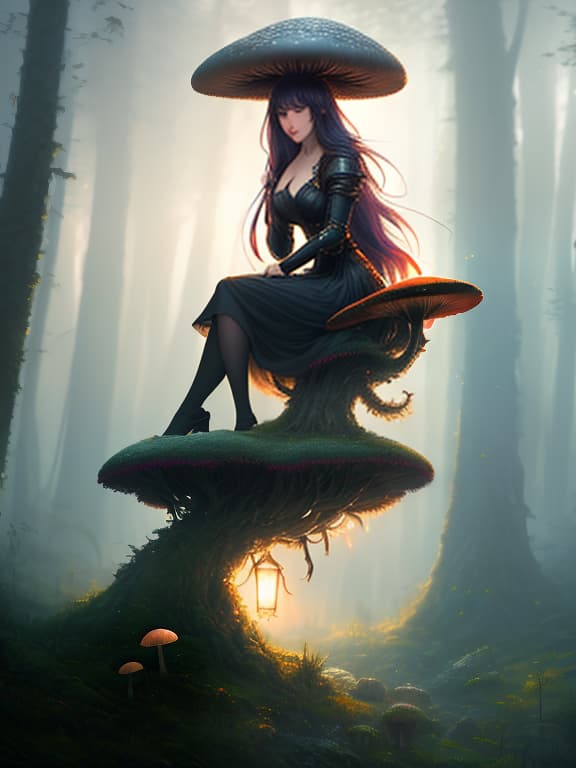  mystical atmosphere, fantasy, otherworldly abstract art, Miniature girl sitting on a mushroom. modelshoot style, (extremely detailed CG unity 8k wallpaper), professional majestic oil painting by Ed Blinkey, Atey Ghailan, Studio Ghibli, by Jeremy Mann, Greg Manchess, Antonio Moro, trending on ArtStation, trending on CGSociety, Intricate, High Detail, Sharp focus, dramatic, photorealistic painting art by midjourney and greg rutkowski hyperrealistic, full body, detailed clothing, highly detailed, cinematic lighting, stunningly beautiful, intricate, sharp focus, f/1. 8, 85mm, (centered image composition), (professionally color graded), ((bright soft diffused light)), volumetric fog, trending on instagram, trending on tumblr, HDR 4K, 8K