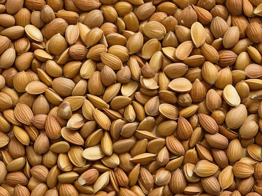  A closeup, ultradetailed image of a perfectly arranged assortment of various nuts and seeds, showcasing their different shapes, colors, and textures. Each nut and seed is carefully placed in a geometric pattern against a clean, white background, emphasizing the natural beauty and diversity of these ingredients. The image is captured with such clarity that every tiny detail, from the intricate patterns on a walnut shell to the delicate ridges of a pumpkin seed, is vividly visible, creating a visually stunning and informative composition for the article. hyperrealistic, full body, detailed clothing, highly detailed, cinematic lighting, stunningly beautiful, intricate, sharp focus, f/1. 8, 85mm, (centered image composition), (professionally color graded), ((bright soft diffused light)), volumetric fog, trending on instagram, trending on tumblr, HDR 4K, 8K