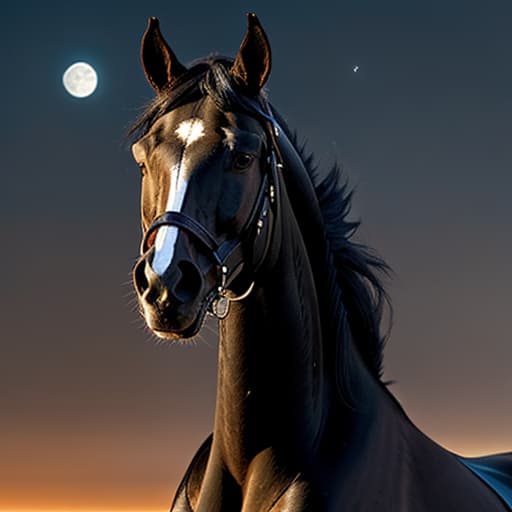  create an image starting from the face of Tiziano REVERSI the chiseller set on a black horse with a sword facing the moon and a half human face with a deep gaze and half skull.
