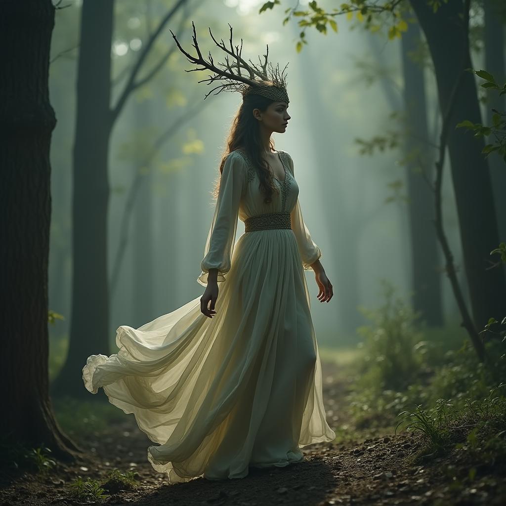  this prompt describes an editorial photography session set in a serene, wooded forest, capturing the ethereal essence of a she elf princess. the styling is inspired by the iconic work of alan lee, known for his enchanting and detailed depiction of mythical creatures and landscapes. the imagery aims to evoke a sense of wonder and otherworldly beauty, mirroring the mystical atmosphere of the natural woodland setting. hyperrealistic, full body, detailed clothing, highly detailed, cinematic lighting, stunningly beautiful, intricate, sharp focus, f/1. 8, 85mm, (centered image composition), (professionally color graded), ((bright soft diffused light)), volumetric fog, trending on instagram, trending on tumblr, HDR 4K, 8K