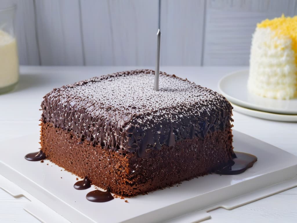  A closeup, ultradetailed photograph of a freshly baked Lamington cake coated in a perfect layer of chocolate icing, topped with a sprinkle of desiccated coconut, resting on a pristine white plate. The chocolate glaze is glossy and smooth, showcasing every tiny coconut flake clinging to its surface, while the sponge cake inside appears light and fluffy with a delicate crumb structure. The lighting is soft and natural, emphasizing the texture and richness of the dessert, creating an enticing and mouthwatering visual for the readers. hyperrealistic, full body, detailed clothing, highly detailed, cinematic lighting, stunningly beautiful, intricate, sharp focus, f/1. 8, 85mm, (centered image composition), (professionally color graded), ((bright soft diffused light)), volumetric fog, trending on instagram, trending on tumblr, HDR 4K, 8K