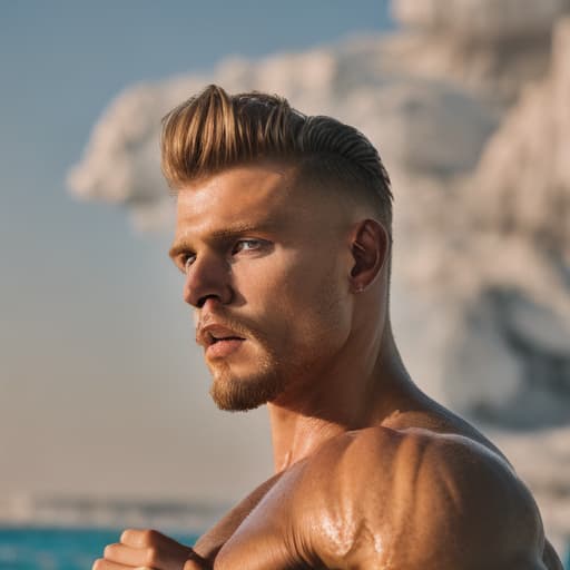 portrait+ style Russian queer IFBB blonde hunk dude face