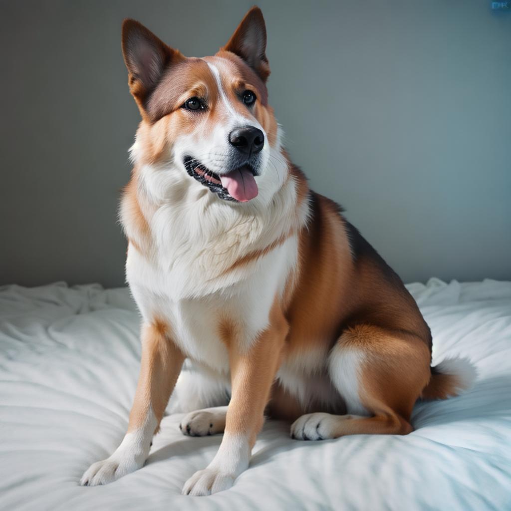  Dog hyperrealistic, full body, detailed clothing, highly detailed, cinematic lighting, stunningly beautiful, intricate, sharp focus, f/1. 8, 85mm, (centered image composition), (professionally color graded), ((bright soft diffused light)), volumetric fog, trending on instagram, trending on tumblr, HDR 4K, 8K