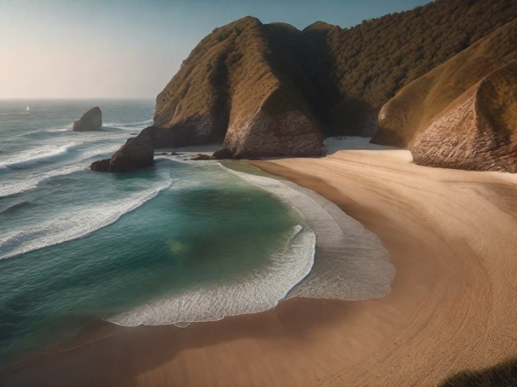  a realistic 4k photograph of a beautiful beach hyperrealistic, full body, detailed clothing, highly detailed, cinematic lighting, stunningly beautiful, intricate, sharp focus, f/1. 8, 85mm, (centered image composition), (professionally color graded), ((bright soft diffused light)), volumetric fog, trending on instagram, trending on tumblr, HDR 4K, 8K