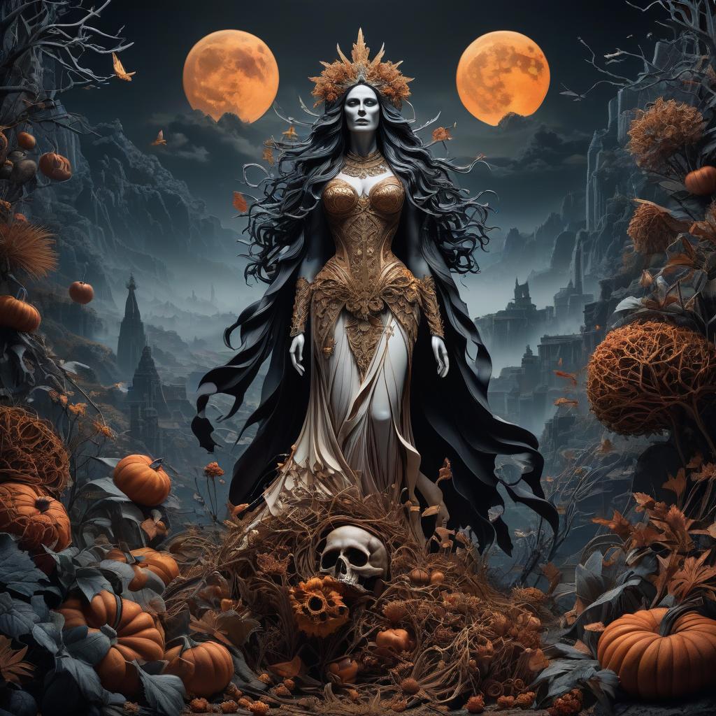  stacked papercut art of The goddess of death walks the world to gather her harvest . 3D, layered, dimensional, depth, precision cut, stacked layers, papercut, high contrast hyperrealistic, full body, detailed clothing, highly detailed, cinematic lighting, stunningly beautiful, intricate, sharp focus, f/1. 8, 85mm, (centered image composition), (professionally color graded), ((bright soft diffused light)), volumetric fog, trending on instagram, trending on tumblr, HDR 4K, 8K