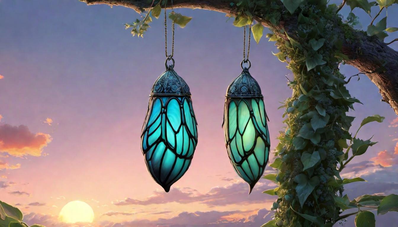  digital illustration A chrysalis suspended against a backdrop of dawn light, symbolizing transformation, the essence of being poised for emergence, soft, pastel skies, renewal, imminent evolution looking at viewer, dynamic pose, (intricate details, masterpiece, best quality)