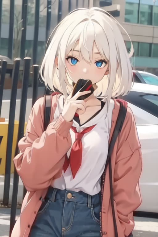  White hair anime girl in barely any clothing watching you sheepishly