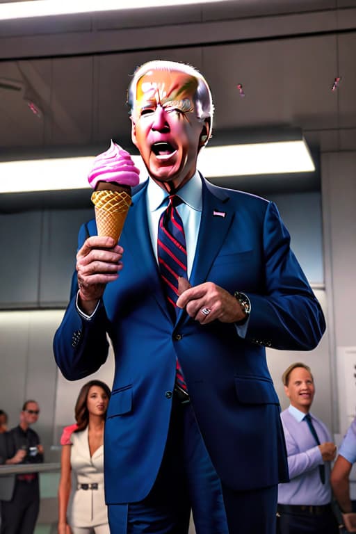  President joe biden of the united states, clueless facial expression, wrinkled skin, with mouth open, with tongue sticking out, cinematic lighting, HD, high details, dramatic, trending on artstation, full body, head shot, wearing cone cap, licking an ice cream cone, film still, stunning photography. Funny, anatomically correct, hyper realistic, super detailed, 4k uhd image, canon eos r3 hyperrealistic, full body, detailed clothing, highly detailed, cinematic lighting, stunningly beautiful, intricate, sharp focus, f/1. 8, 85mm, (centered image composition), (professionally color graded), ((bright soft diffused light)), volumetric fog, trending on instagram, trending on tumblr, HDR 4K, 8K