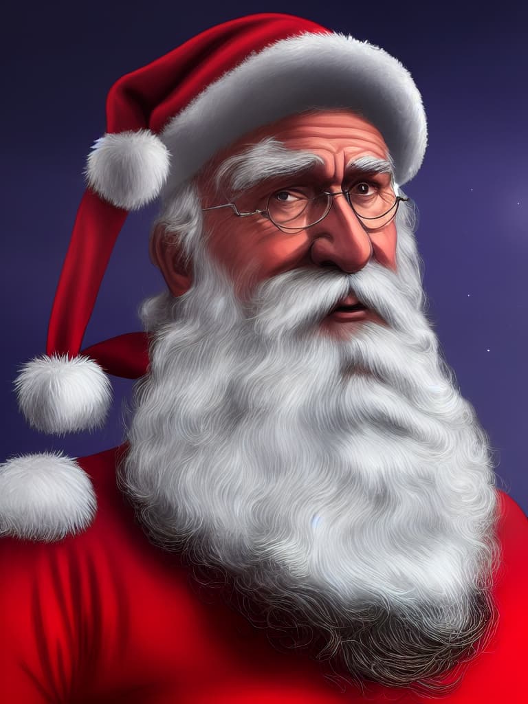  Santa Claus, stoic face, Night Stars Background hyperrealistic, full body, detailed clothing, highly detailed, cinematic lighting, stunningly beautiful, intricate, sharp focus, f/1. 8, 85mm, (centered image composition), (professionally color graded), ((bright soft diffused light)), volumetric fog, trending on instagram, trending on tumblr, HDR 4K, 8K