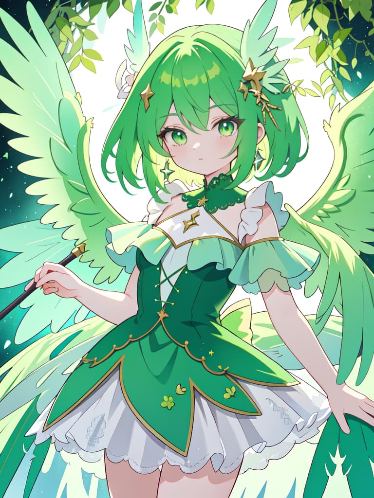  Green hair character Harpie, masterpiece, best quality,8k,ultra detailed,high resolution,an extremely delicate and beautiful,hyper detail