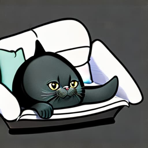  a fat and cute black cat can use cell phone laying on the black sofa