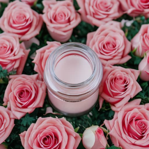 analog style glass jar with cream, surrounded by red roses, on a sunset hyperrealistic, full body, detailed clothing, highly detailed, cinematic lighting, stunningly beautiful, intricate, sharp focus, f/1. 8, 85mm, (centered image composition), (professionally color graded), ((bright soft diffused light)), volumetric fog, trending on instagram, trending on tumblr, HDR 4K, 8K