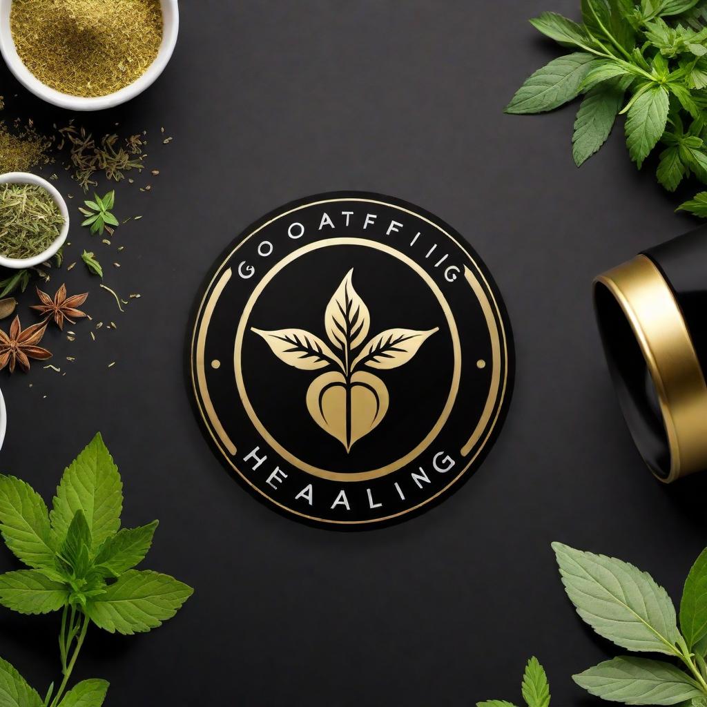  Create a logo for a new business called 'GOATIFIED HEALING.' The business specializes in selling natural herbs globally. The brand's color scheme should include black, gold, green, and white. The logo should feature a cup with natural herbs inside and steam coming from the top of the cup. The design should convey an organic, premium quality vibe suitable for promotions on all social media platforms. hyperrealistic, full body, detailed clothing, highly detailed, cinematic lighting, stunningly beautiful, intricate, sharp focus, f/1. 8, 85mm, (centered image composition), (professionally color graded), ((bright soft diffused light)), volumetric fog, trending on instagram, trending on tumblr, HDR 4K, 8K