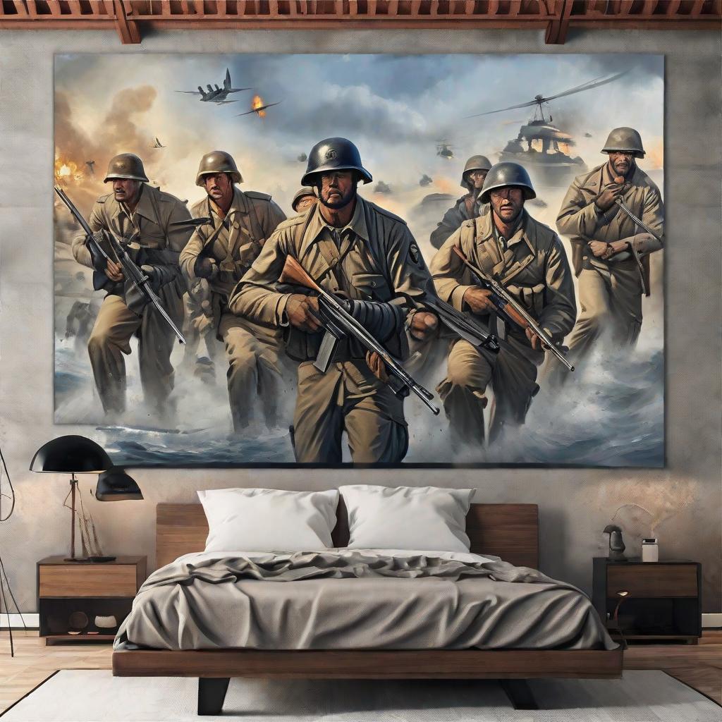  masterpiece, best quality, navy seal war scenario and combat mural with a masonic symbol