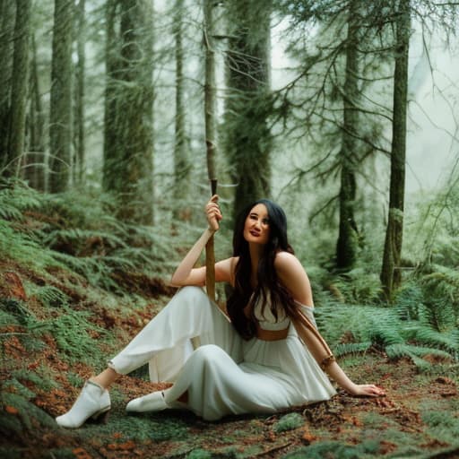 analog style Girl in the woods scared hyperrealistic, full body, detailed clothing, highly detailed, cinematic lighting, stunningly beautiful, intricate, sharp focus, f/1. 8, 85mm, (centered image composition), (professionally color graded), ((bright soft diffused light)), volumetric fog, trending on instagram, trending on tumblr, HDR 4K, 8K