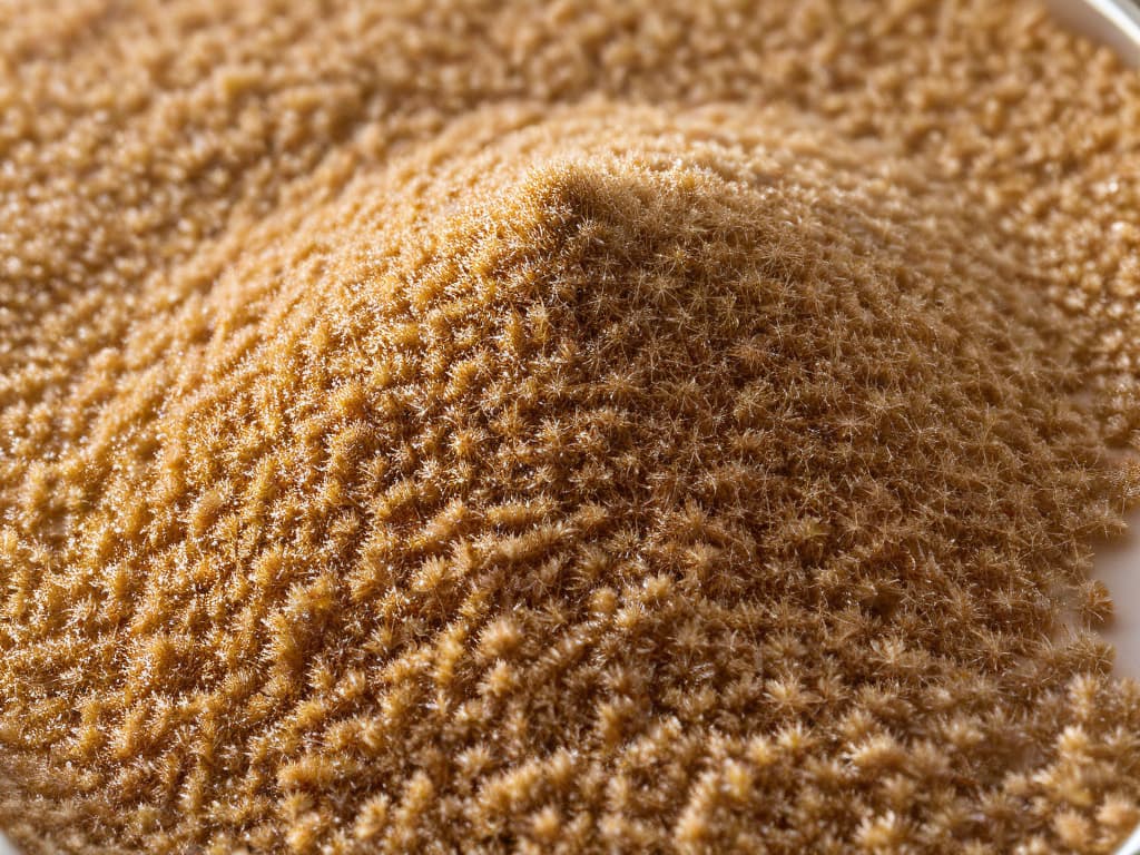  A closeup, ultradetailed image of a delicate, intricately designed teff grain surrounded by a soft, blurred background. The grain should be showcased in all its glory, highlighting its tiny size and unique texture. The lighting should be soft, casting gentle shadows that enhance the natural curves and patterns of the grain. The focus is crystal clear, allowing viewers to see every minute detail of this tiny but powerful ingredient. hyperrealistic, full body, detailed clothing, highly detailed, cinematic lighting, stunningly beautiful, intricate, sharp focus, f/1. 8, 85mm, (centered image composition), (professionally color graded), ((bright soft diffused light)), volumetric fog, trending on instagram, trending on tumblr, HDR 4K, 8K