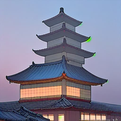  Goguryeo tile-roofed house. Big tree. Shining. Pastelton. Clear. Sparkling. Beautiful. Gradient. Pretty sky gray cloud.