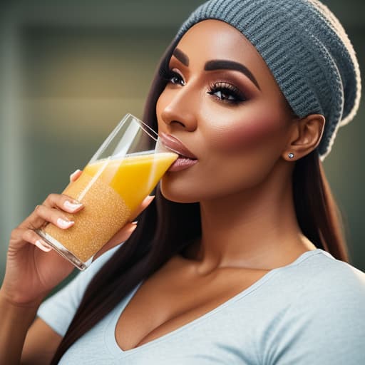  (fit woman drinking healthy juice), photorealistic, highly detailed, 4k, high quality hyperrealistic, full body, detailed clothing, highly detailed, cinematic lighting, stunningly beautiful, intricate, sharp focus, f/1. 8, 85mm, (centered image composition), (professionally color graded), ((bright soft diffused light)), volumetric fog, trending on instagram, trending on tumblr, HDR 4K, 8K