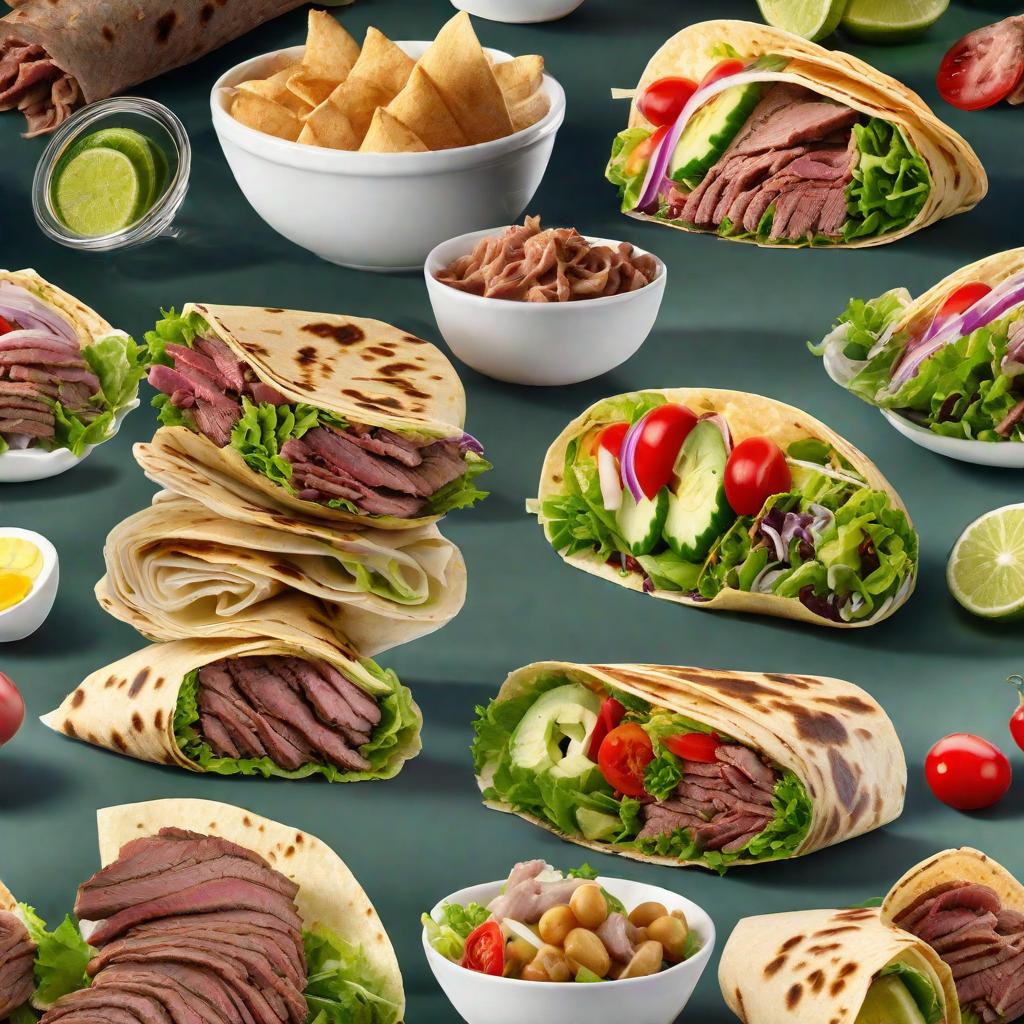  roast beef salad wrap hyperrealistic, full body, detailed clothing, highly detailed, cinematic lighting, stunningly beautiful, intricate, sharp focus, f/1. 8, 85mm, (centered image composition), (professionally color graded), ((bright soft diffused light)), volumetric fog, trending on instagram, trending on tumblr, HDR 4K, 8K