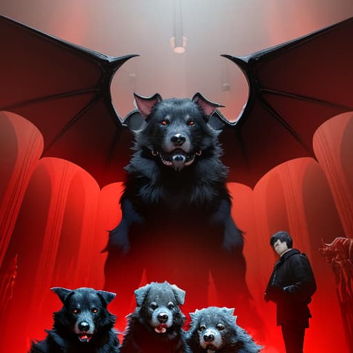  3 heads instead of 1 on one body, 3 heads merged next to each other on one hell hound named Ceberus, demon with wings and horns were fighting in the hall of hell. Demon dog with three heads each with its own personality, A red light and dark atmosphere filled the scene, depicted in the style of Gustave Dore. A red background and color scheme were used, with detailed details and high quality at the highest resolution. --ar 51:64 --v 5.2, 3 heads instead of on one on one body, , high quality, highly detailed, intricate, (centered image composition), 4K, 8K