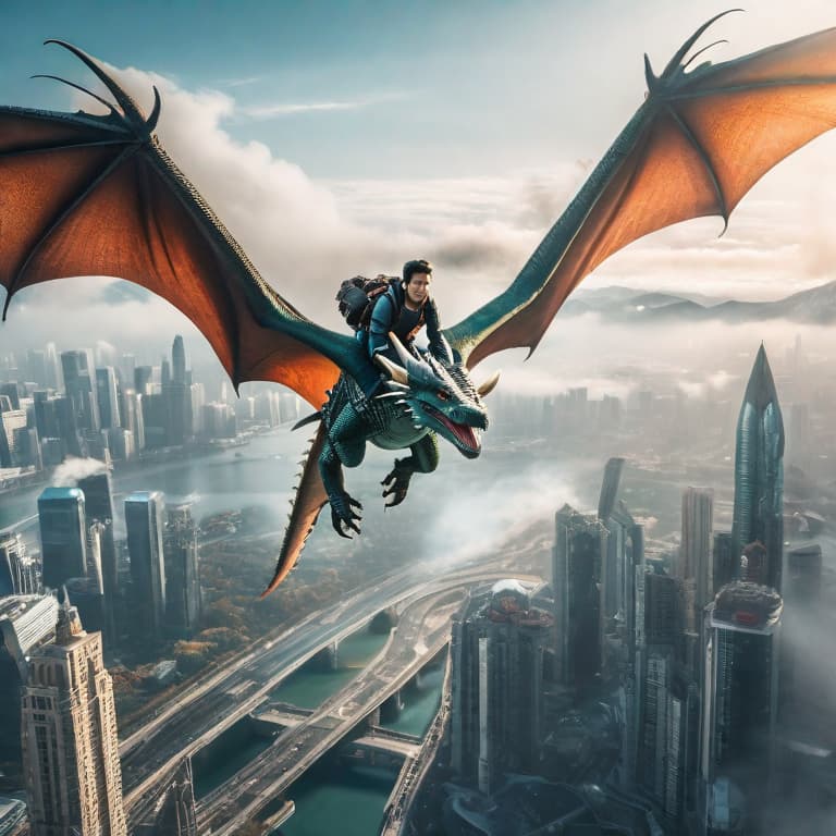  Dragon flying over a futuristic city hyperrealistic, full body, detailed clothing, highly detailed, cinematic lighting, stunningly beautiful, intricate, sharp focus, f/1. 8, 85mm, (centered image composition), (professionally color graded), ((bright soft diffused light)), volumetric fog, trending on instagram, trending on tumblr, HDR 4K, 8K