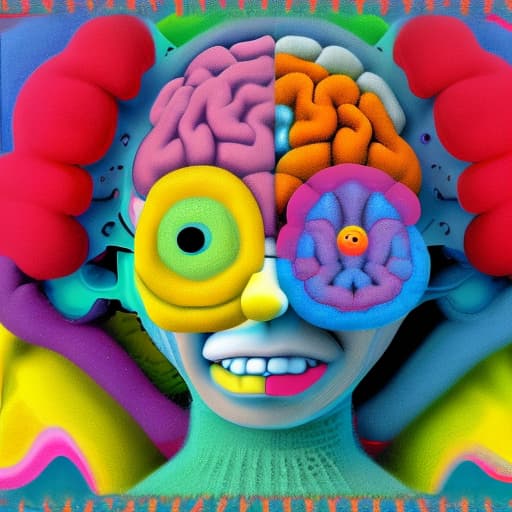 wa-vy style A colorful image of a brain that suffers from borldine pernailty disorder,ptsd,truama, disordered Eating,depression,ocd,