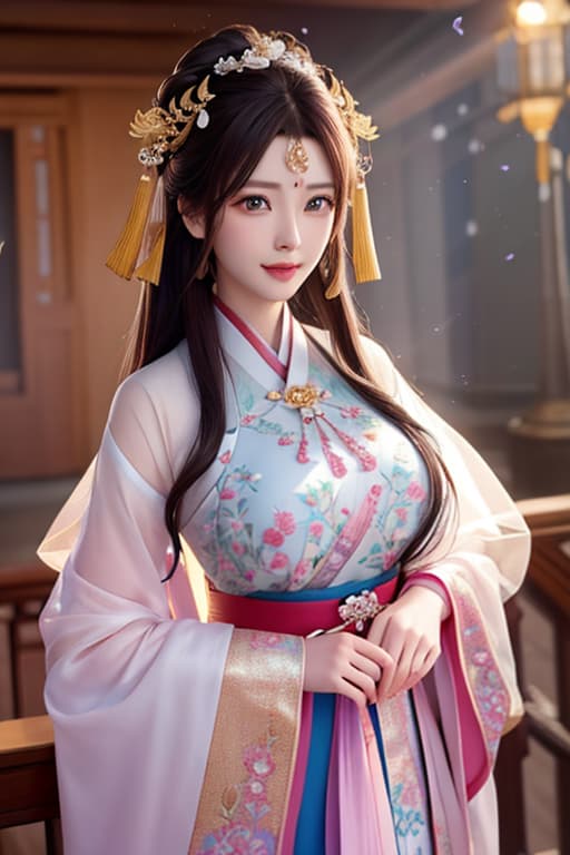  best quality, masterpiece, highres, 1girl,blush,(seductive smile:0.8),star shaped pupils,china hanfu,hair ornament,necklace, jewelry,Beautiful face,upon body, tyndall effect,photorealistic, dark studio, rim lighting, two tone lighting,(high detailed skin:1.2), 8k uhd, dslr, soft lighting, high quality, volumetric lighting, candid, Photograph, high resolution, 4k, 8k, Bokeh hyperrealistic, full body, detailed clothing, highly detailed, cinematic lighting, stunningly beautiful, intricate, sharp focus, f/1. 8, 85mm, (centered image composition), (professionally color graded), ((bright soft diffused light)), volumetric fog, trending on instagram, trending on tumblr, HDR 4K, 8K