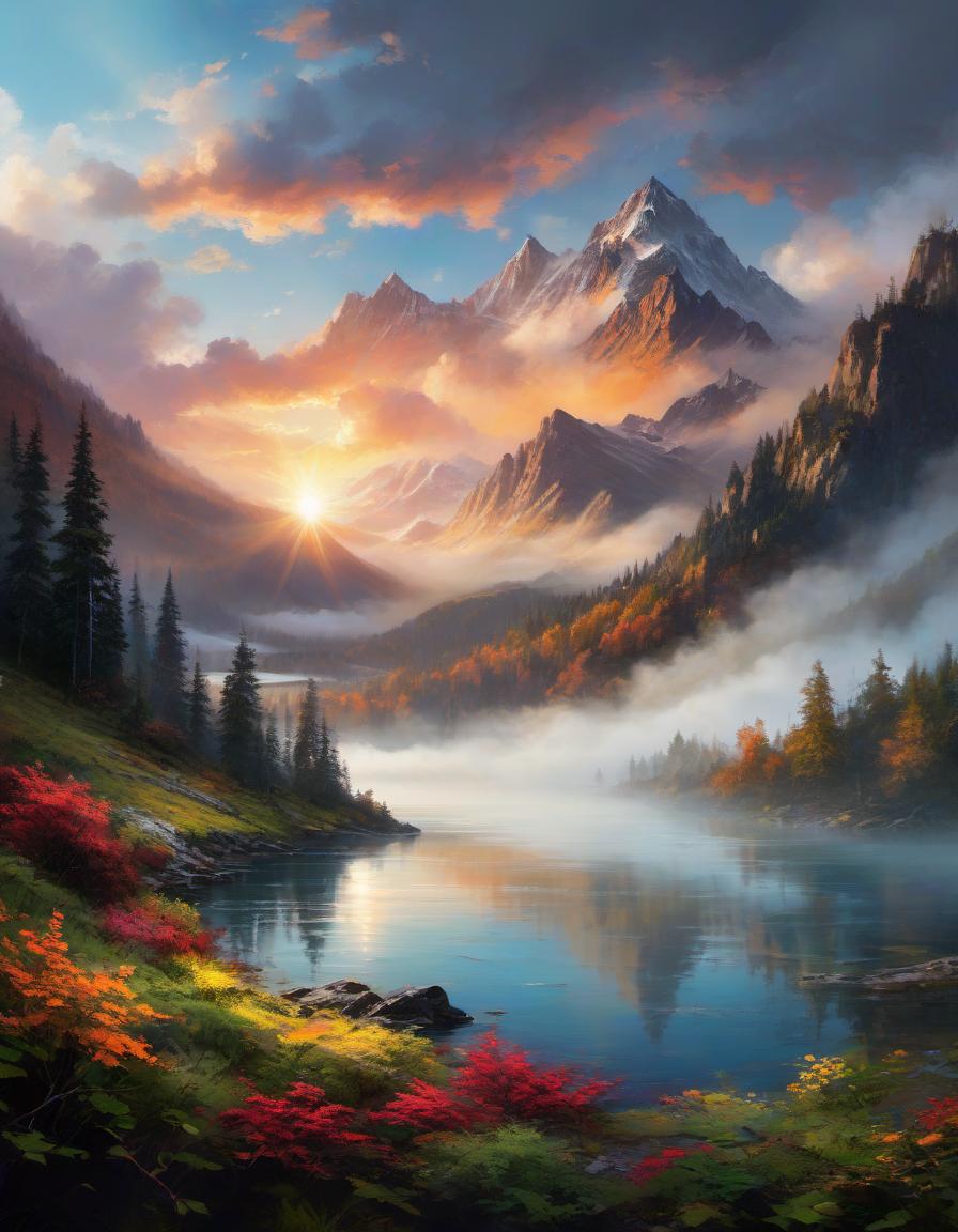  abstract expressionist painting digital painting of a beautiful mountain landscape, lake, forest, sunset, cloudy . energetic brushwork, bold colors, abstract forms, expressive, emotional hyperrealistic, full body, detailed clothing, highly detailed, cinematic lighting, stunningly beautiful, intricate, sharp focus, f/1. 8, 85mm, (centered image composition), (professionally color graded), ((bright soft diffused light)), volumetric fog, trending on instagram, trending on tumblr, HDR 4K, 8K