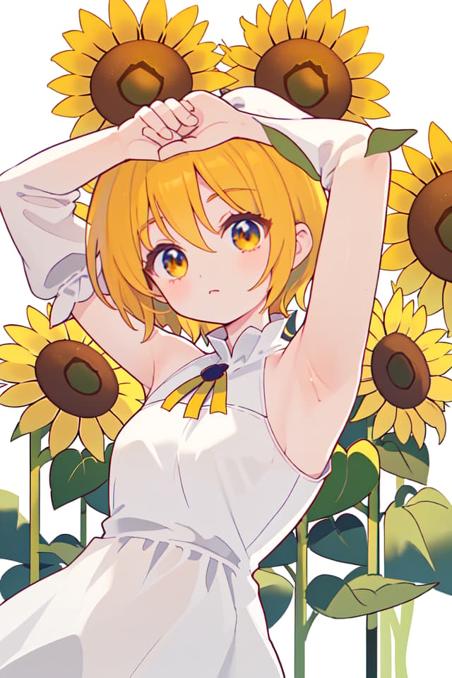  Sleeve, you can see the armpit, your arms are raised, sunflower