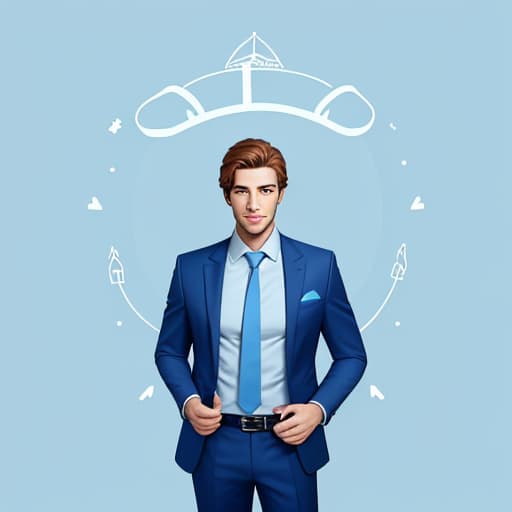  Generates a handsome, stylish business standing male figure with a light blue background fill,