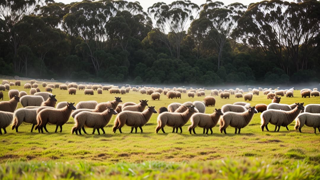  Australian shepherd chasing down a herd of sheep in a pasture hyperrealistic, full body, detailed clothing, highly detailed, cinematic lighting, stunningly beautiful, intricate, sharp focus, f/1. 8, 85mm, (centered image composition), (professionally color graded), ((bright soft diffused light)), volumetric fog, trending on instagram, trending on tumblr, HDR 4K, 8K