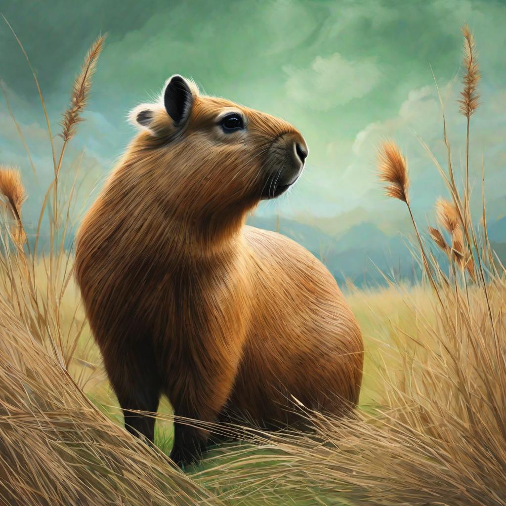  masterpiece, best quality,There is a Capibara on the green plain, realistic