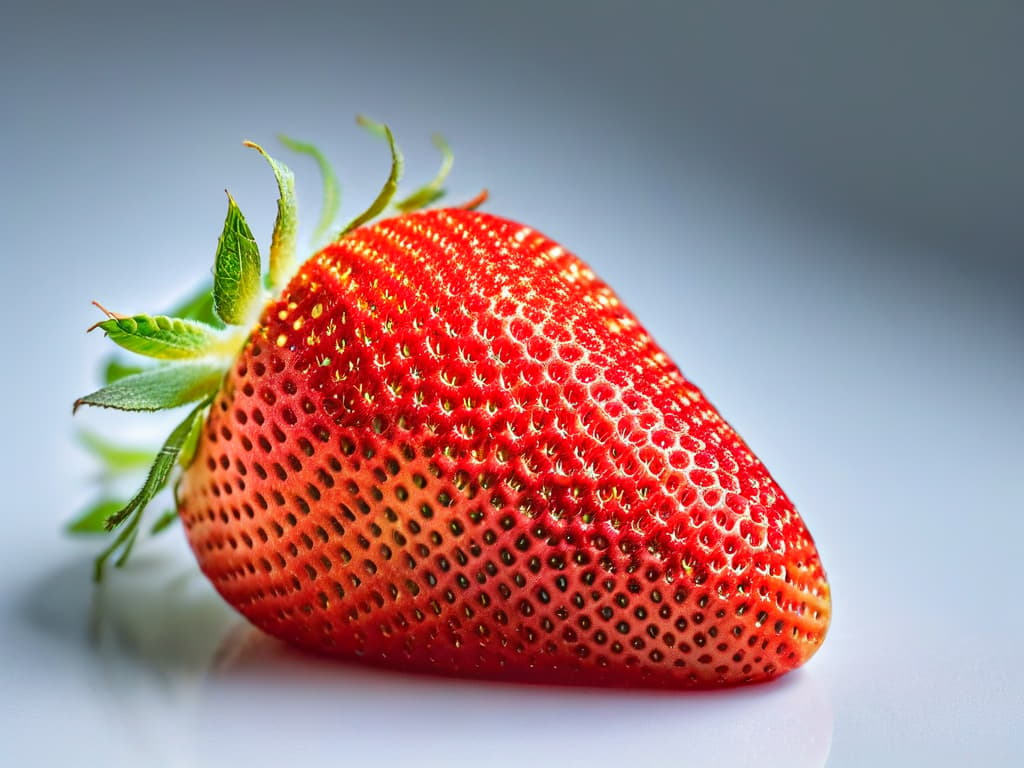  A closeup, ultradetailed image of a perfectly ripe strawberry sliced in half, showcasing its vibrant red color, glistening seeds, and intricate texture, set against a simple, white background. hyperrealistic, full body, detailed clothing, highly detailed, cinematic lighting, stunningly beautiful, intricate, sharp focus, f/1. 8, 85mm, (centered image composition), (professionally color graded), ((bright soft diffused light)), volumetric fog, trending on instagram, trending on tumblr, HDR 4K, 8K