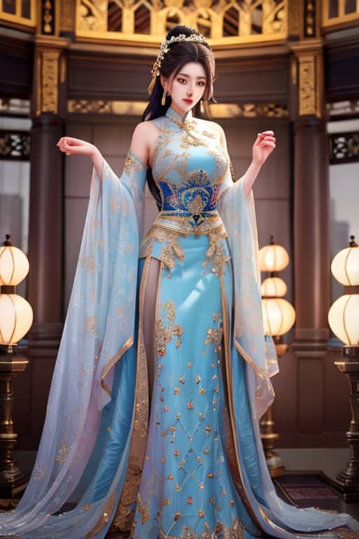  Imperial concubine hyperrealistic, full body, detailed clothing, highly detailed, cinematic lighting, stunningly beautiful, intricate, sharp focus, f/1. 8, 85mm, (centered image composition), (professionally color graded), ((bright soft diffused light)), volumetric fog, trending on instagram, trending on tumblr, HDR 4K, 8K