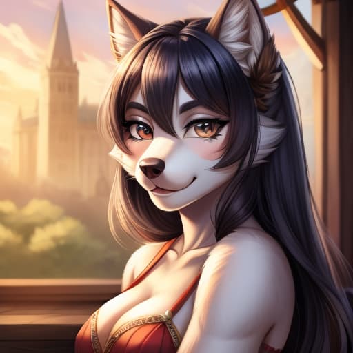  wolf girl, open eyes, digital art, masterpiece, 4k, fine details,