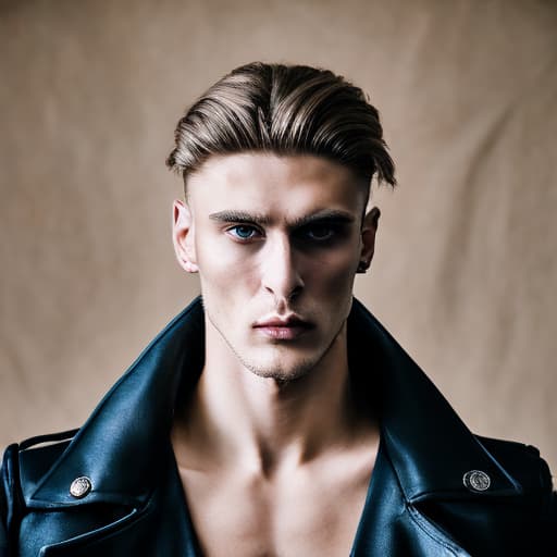 portrait+ style Russian queer vampire blonde hunk dude face